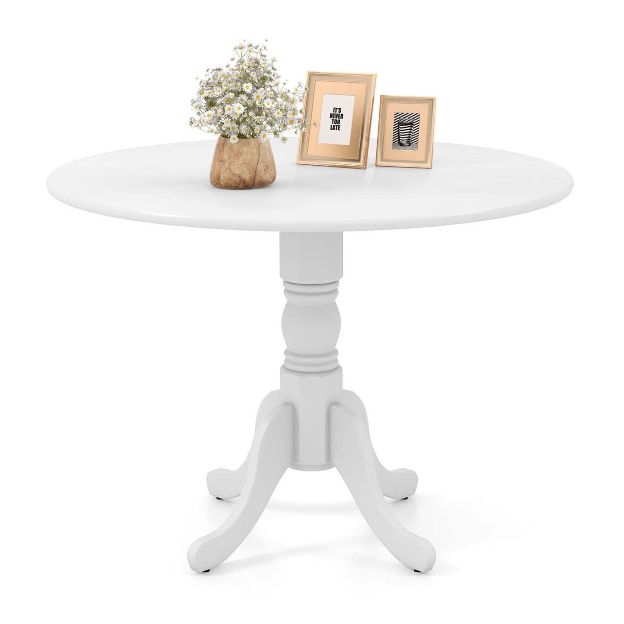 Costway Rustic Dining Table Wooden Dining Table with Round Tabletop & Curved Trestle Legs Natural/Walnut/Black/White/White&Walnut/White&Natural
